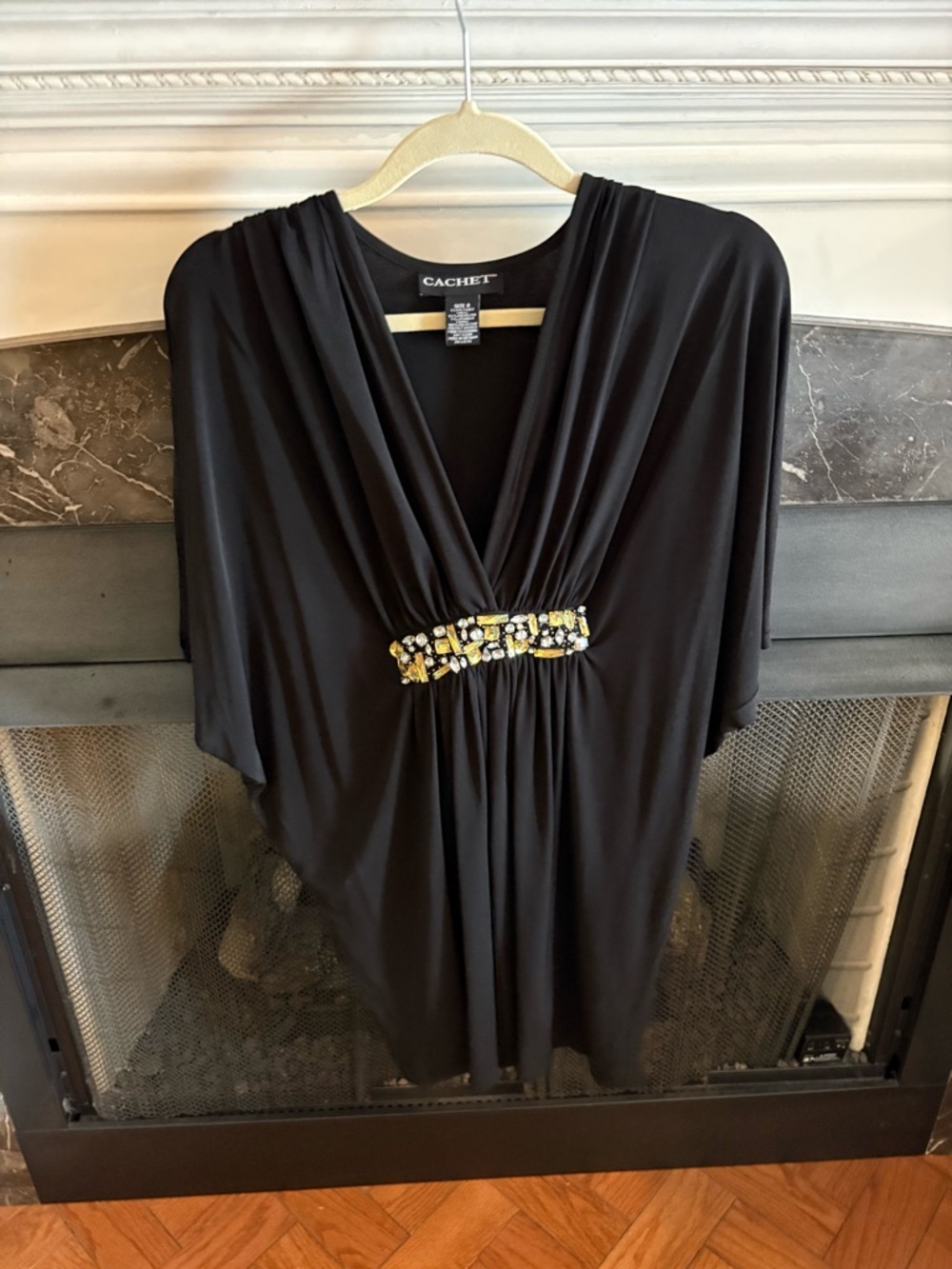 Cachet Black Dress with Beaded Waist Detail